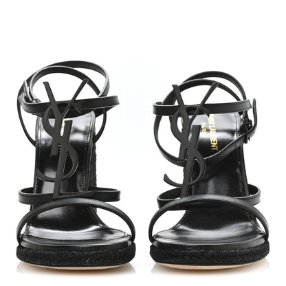 Saint Laurent Calfskin Cassandra Espadrille 105mm Wedges 37 Black 3 of 9