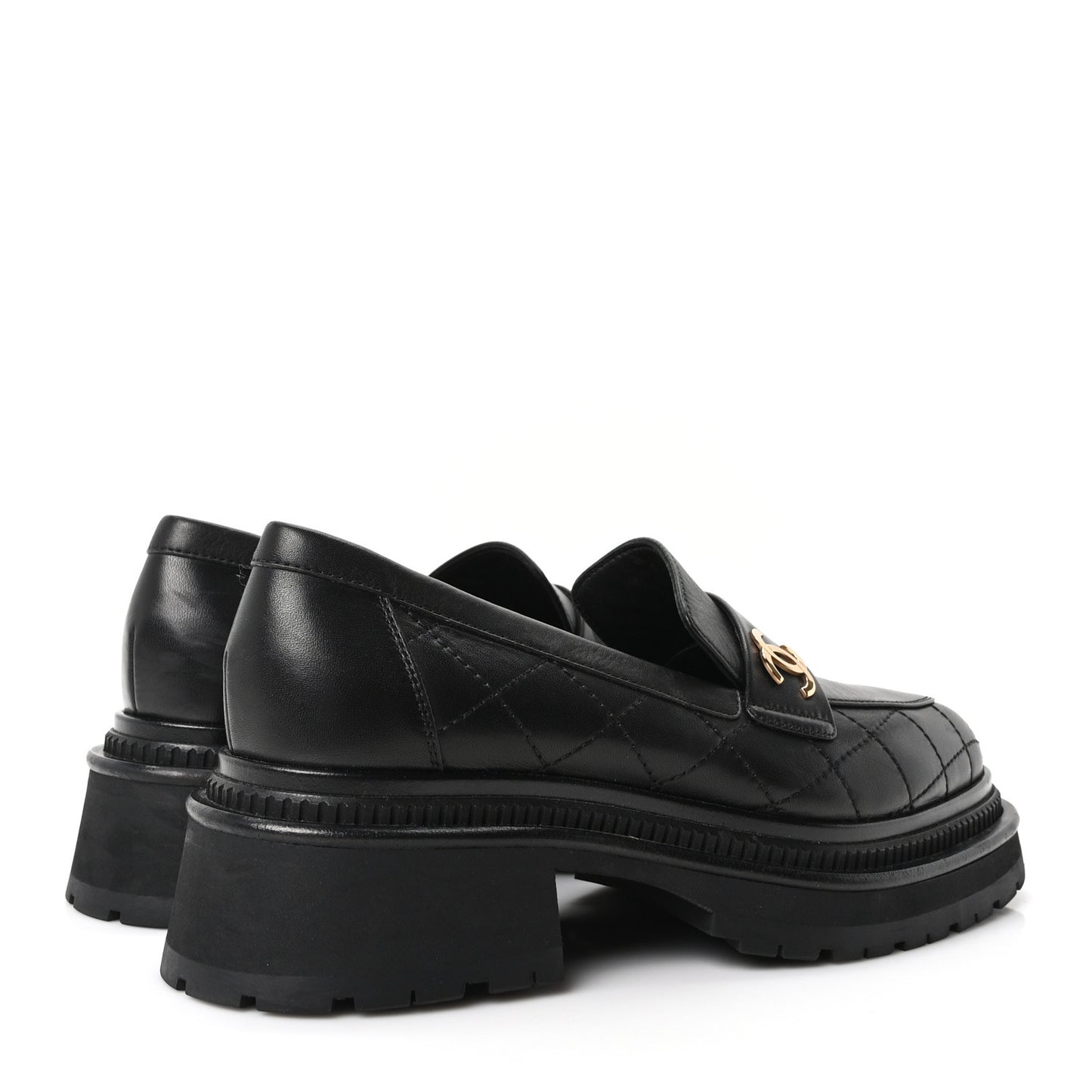 Calfskin Quilted CC Mocassin Loafers 38.5 Black