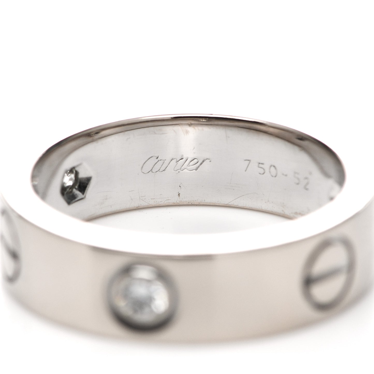 18K White Gold 3 Diamond 5.5mm LOVE Ring 52 6