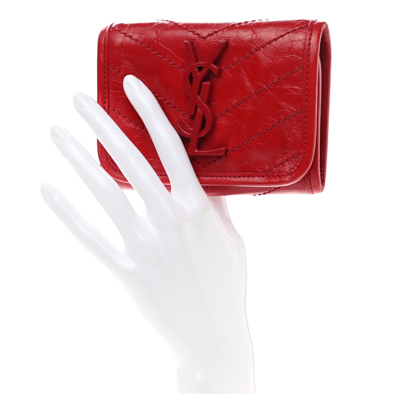 Saint Laurent Crinkled Calfskin Matelasse Monogram Niki Compact Wallet Red 2 of 10