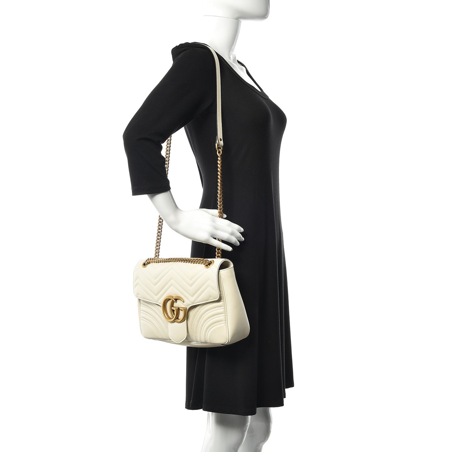 Calfskin Matelasse Medium GG Marmont Shoulder Bag White