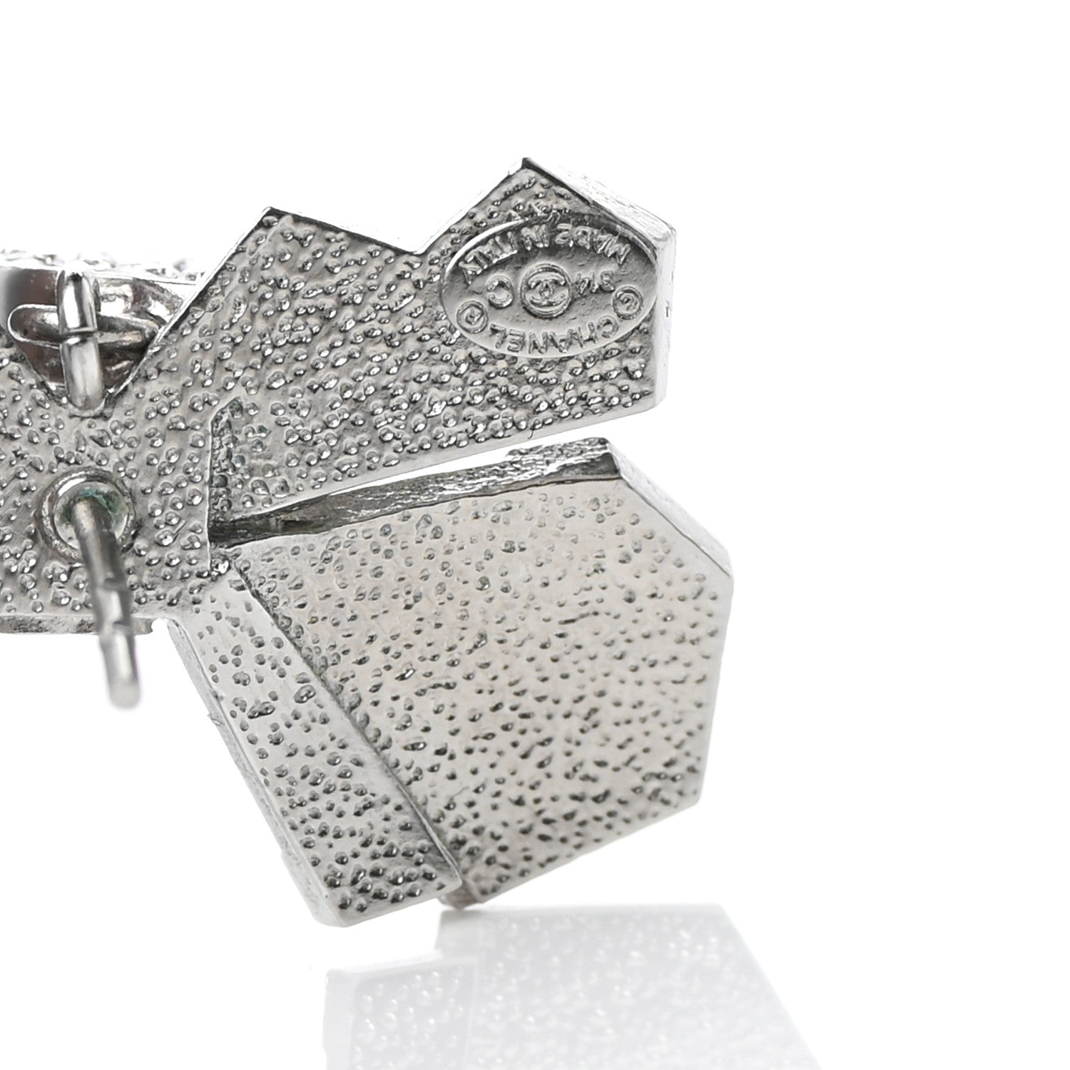 Chanel Crystal CC Bow Dangle Earrings Silver 4 of 4
