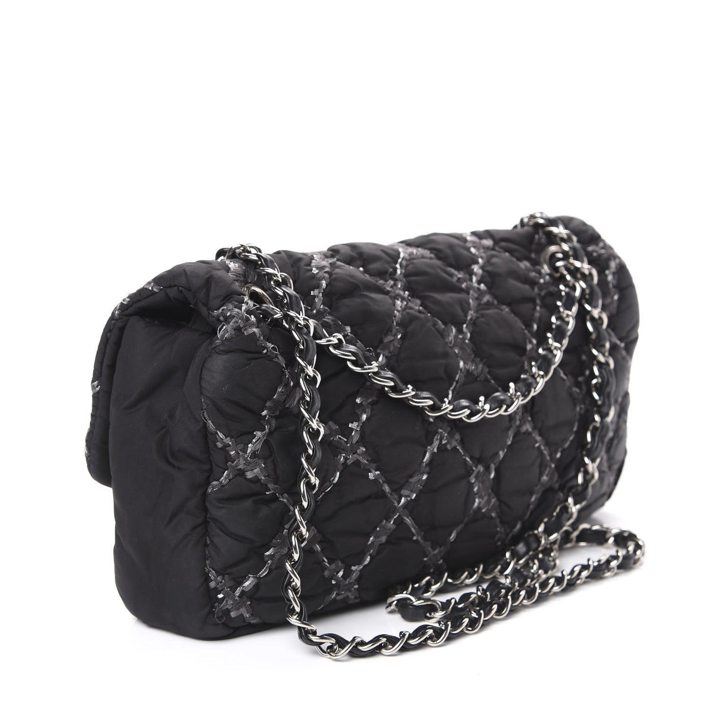 Nylon Quilted Tweed Stitch Medium Bubble Flap Black