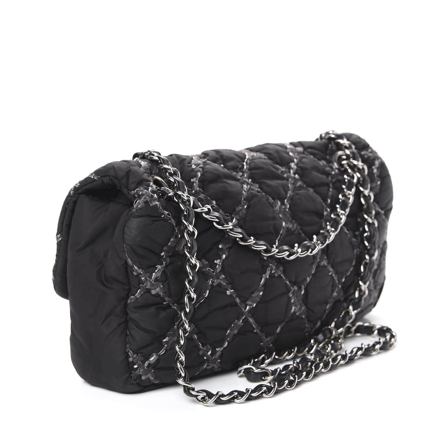Chanel Nylon Quilted Tweed Stitch Medium Bubble Flap Black 2 of 13