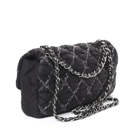 Chanel Nylon Quilted Tweed Stitch Medium Bubble Flap Black 2 of 13