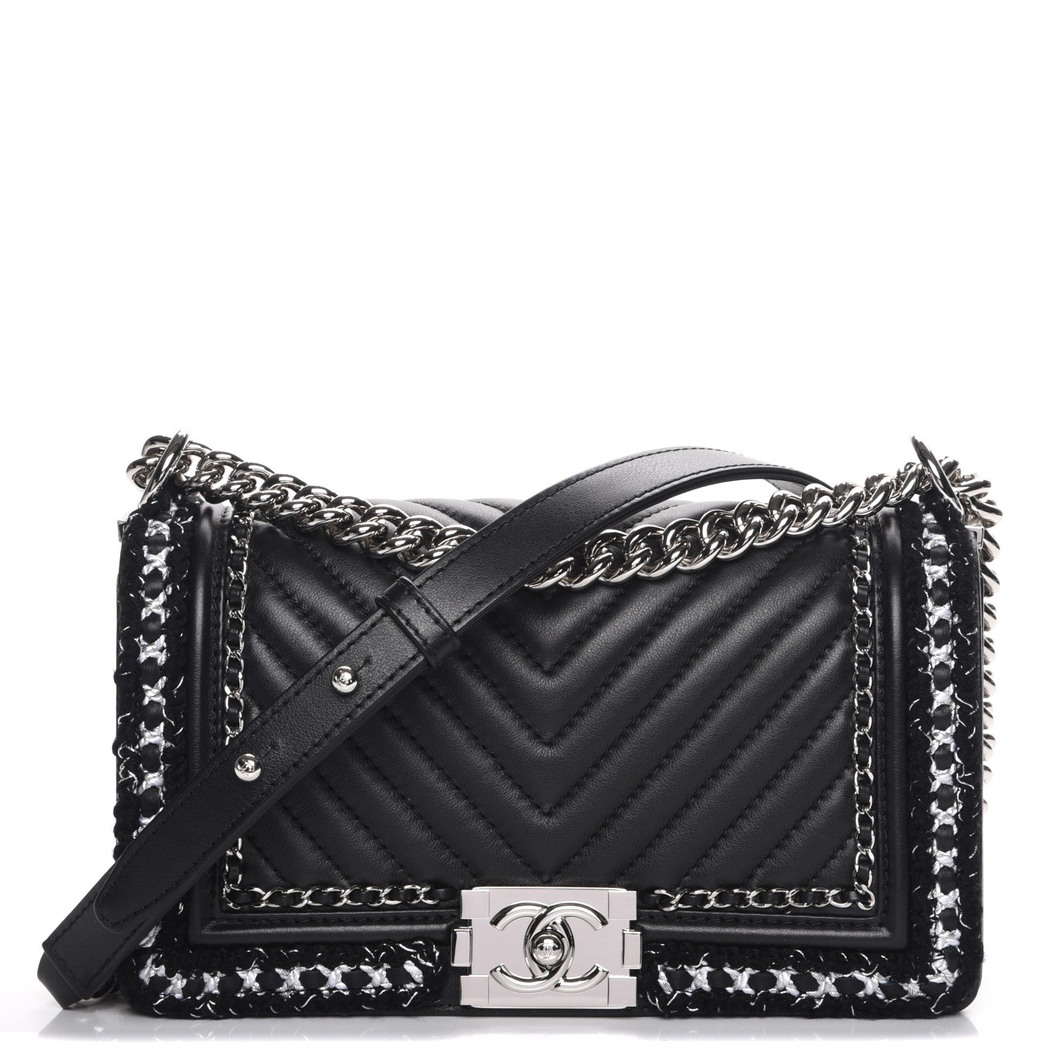 Chanel Calfskin Chevron Tweed Medium Boy Flap Black 1 of 8