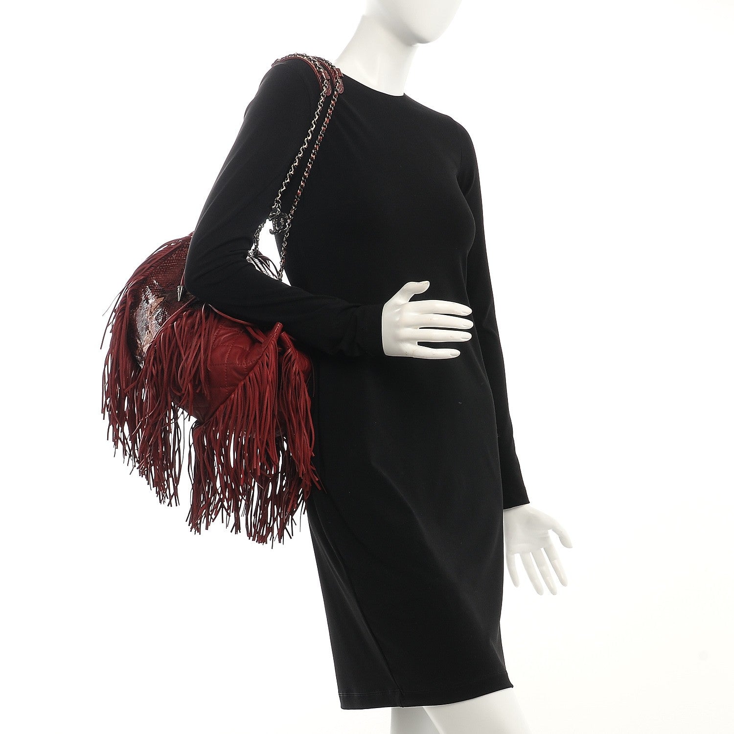 Chanel Lambskin Python Quilted Western Baluchon Fringe Bag Red 2 of 7