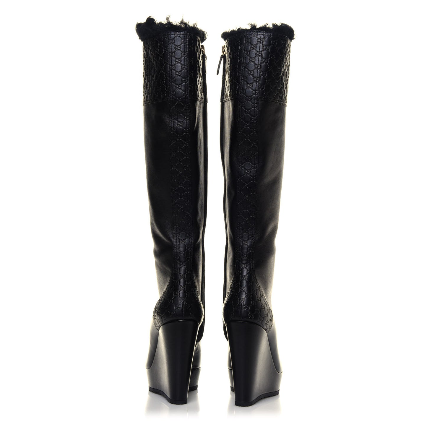 Microguccissima Shearling High Wedge Boots 37.5 Black