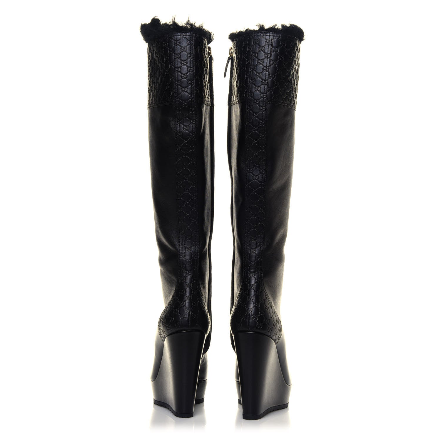 Gucci Microguccissima Shearling High Wedge Boots 37.5 Black 5 of 6