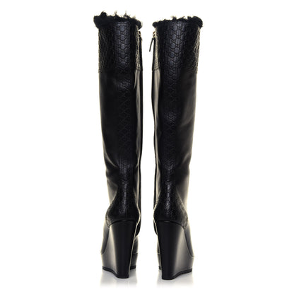 Gucci Microguccissima Shearling High Wedge Boots 37.5 Black 5 of 6