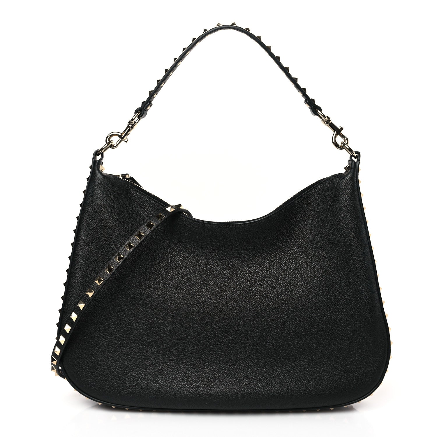 Valentino Garavani Grained Calfskin Rockstud Hobo Bag Black 1 of 8