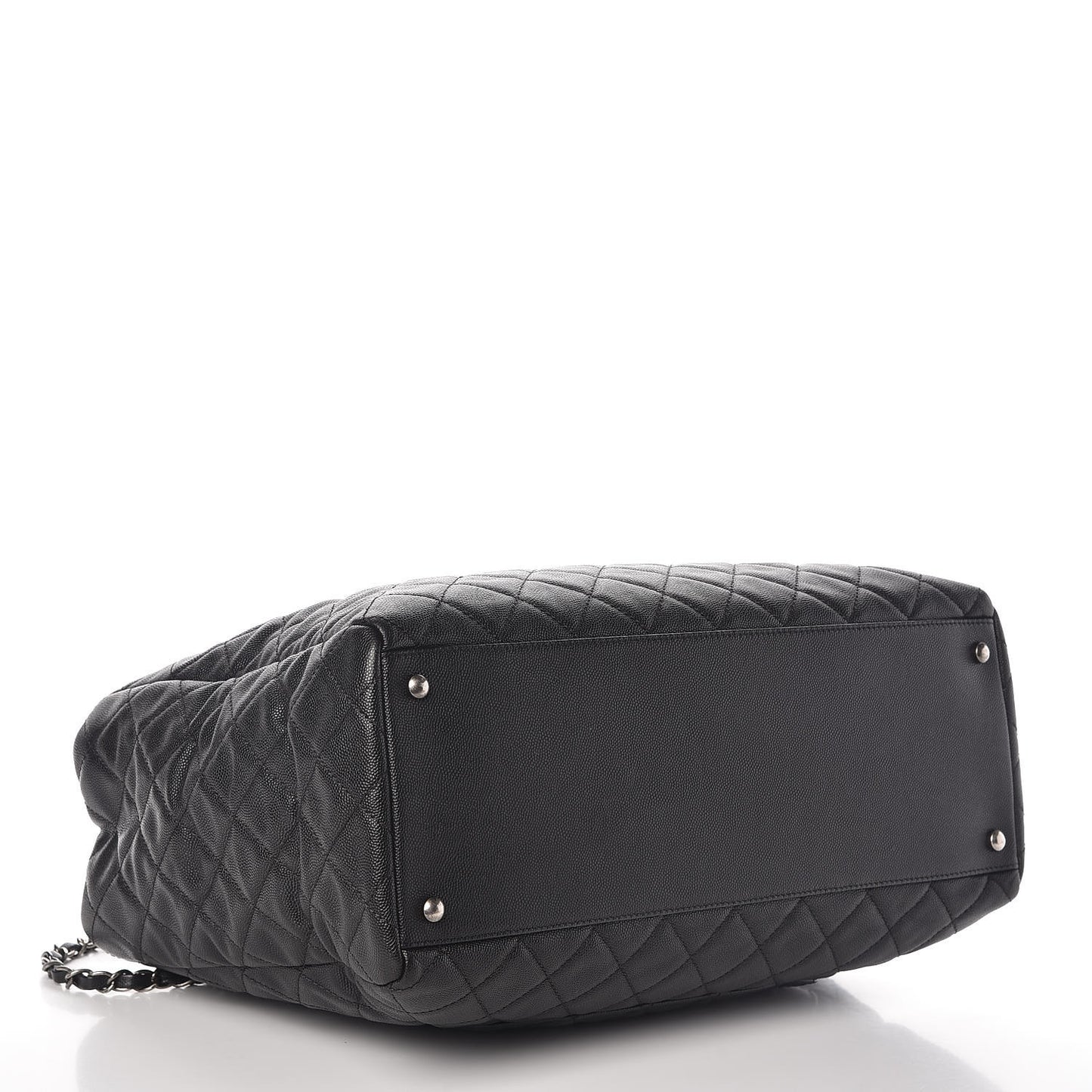 Caviar Quilted Large Coco Handle Shopping Tote Black