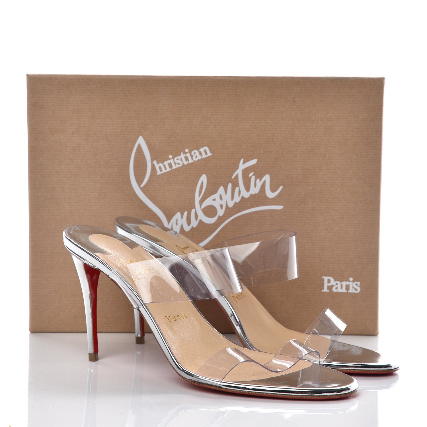 Christian Louboutin Specchio PVC Just Nothing 85 Slide Sandals 41 Silver 8 of 8