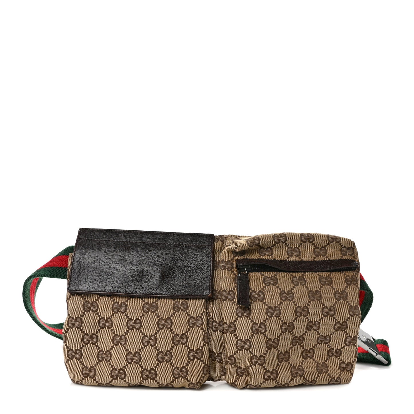 GG Monogram Double Pocket Belt Bag Dark Brown