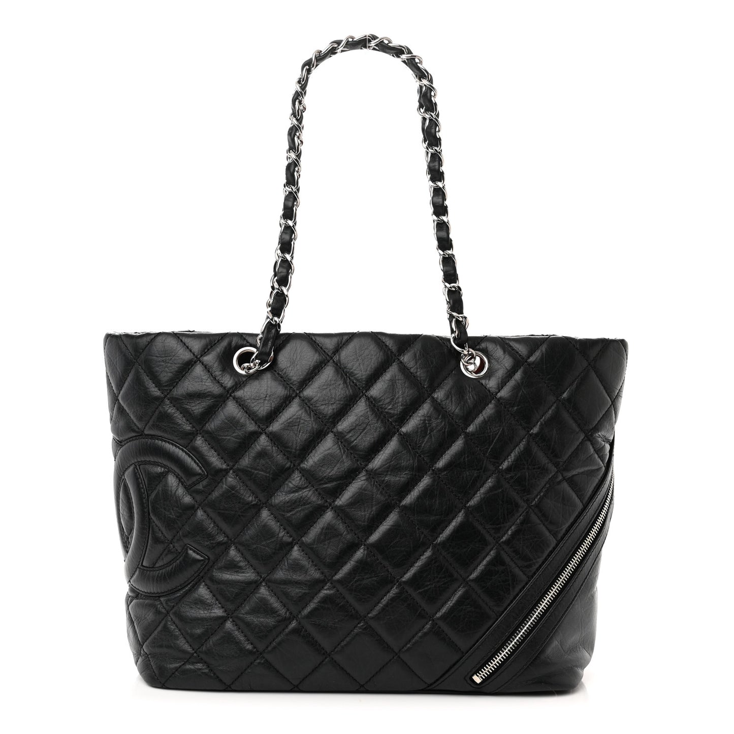 Aged Calfskin Quilted Large Cotton Club Tote Black