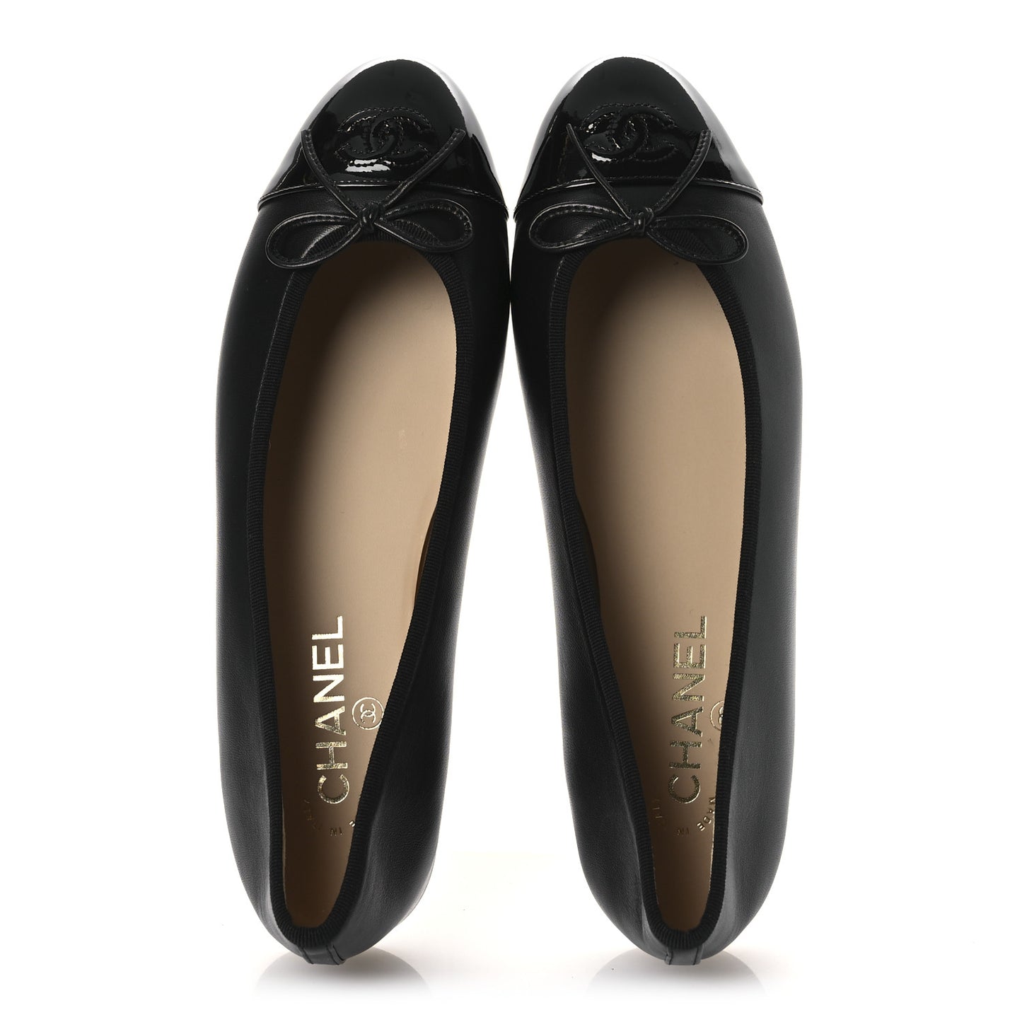 Lambskin Patent Cap Toe Ballerina Flats 40.5 Black
