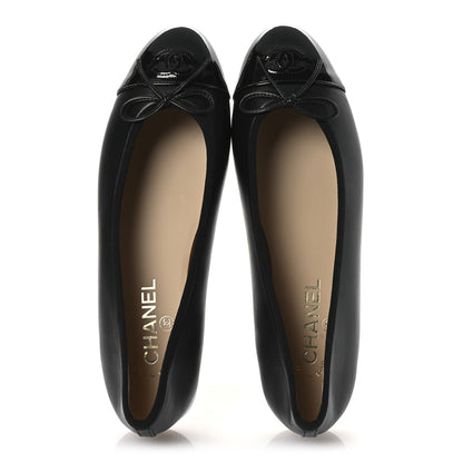 Chanel Lambskin Patent Cap Toe Ballerina Flats 40.5 Black 2 of 11