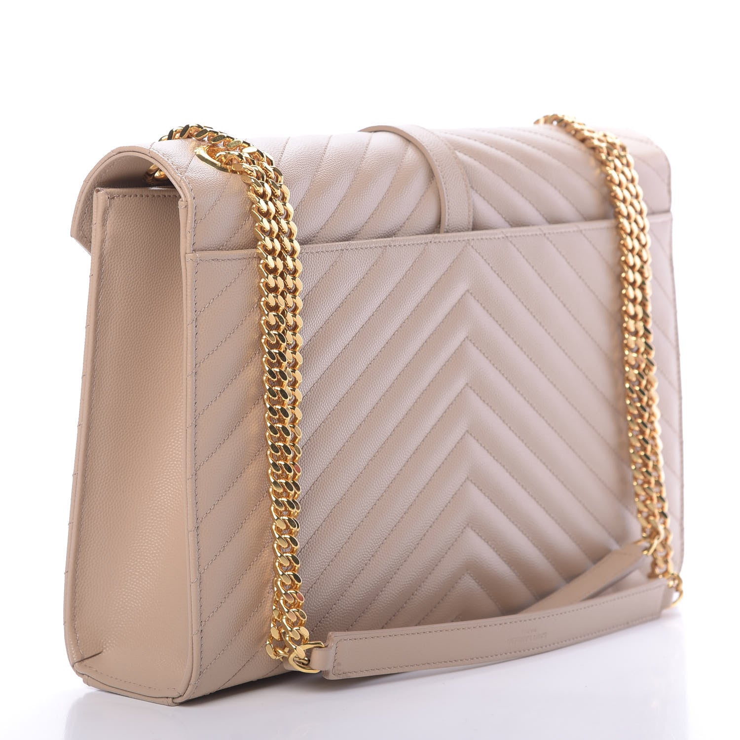 Saint Laurent Grain De Poudre Matelasse Chevron Large Monogram Satchel Dark Beige 3 of 10