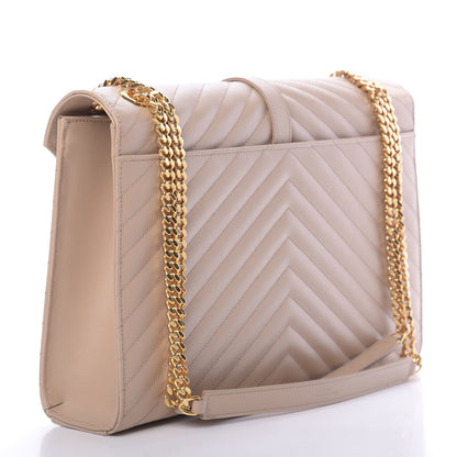 Saint Laurent Grain De Poudre Matelasse Chevron Large Monogram Satchel Dark Beige 3 of 10