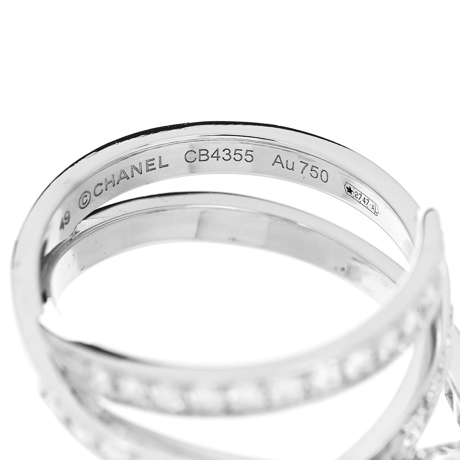 Chanel 18K White Gold Diamond Ruban Split Ring 49 5 4 of 5