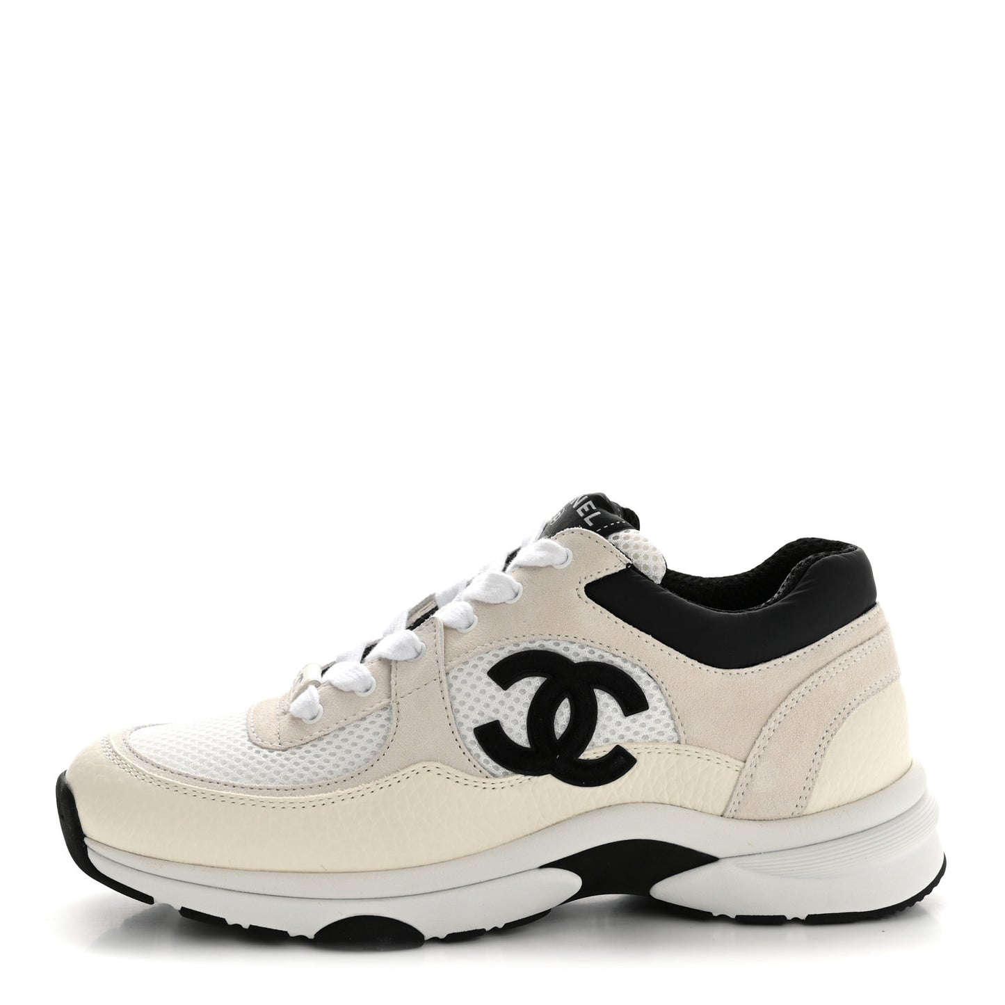 Mesh Suede Grained Calfskin Womens CC Sneakers 38.5 White Black