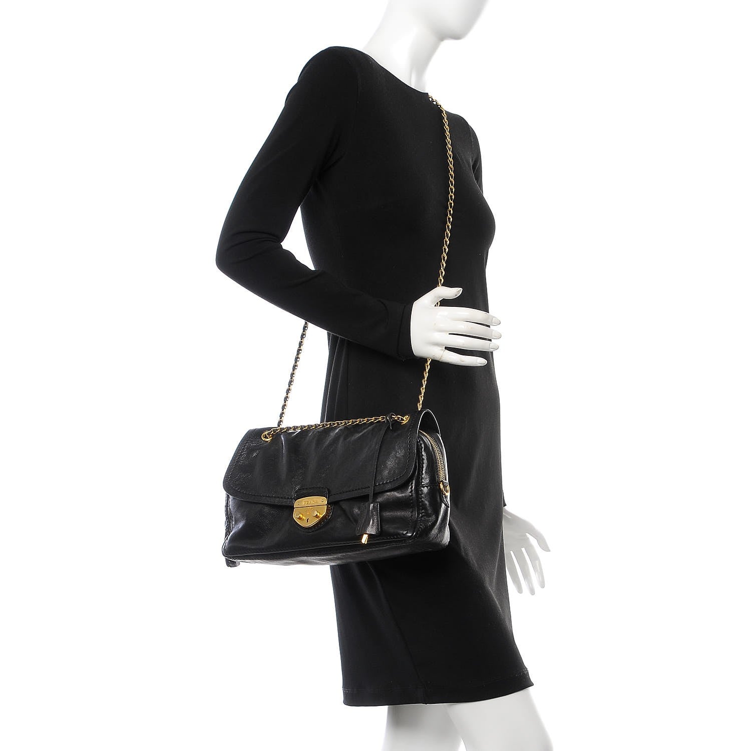 Prada Glace Calf Shoulder Bag Black 2 of 13