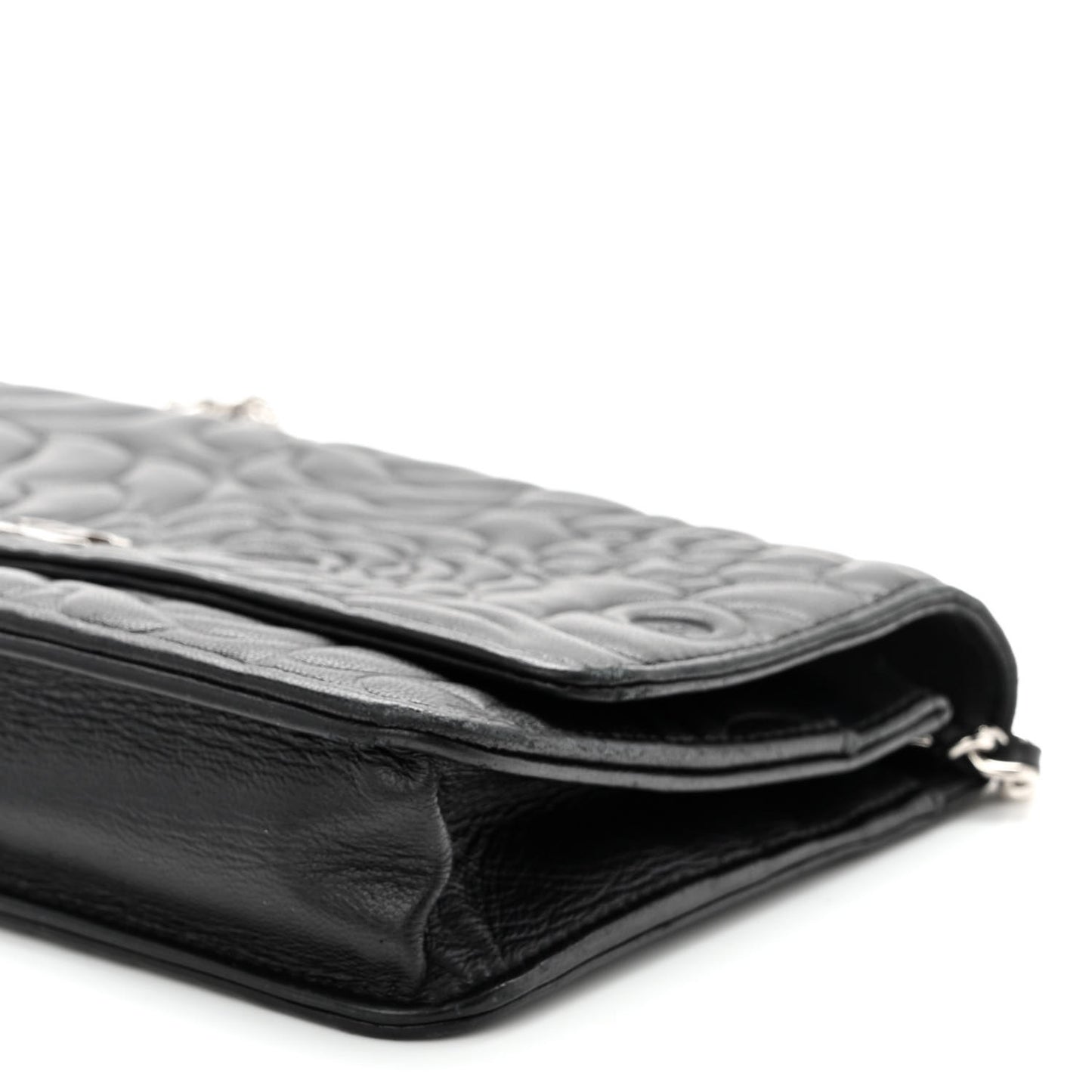 Lambskin Camellia Embossed Wallet on Chain WOC Black