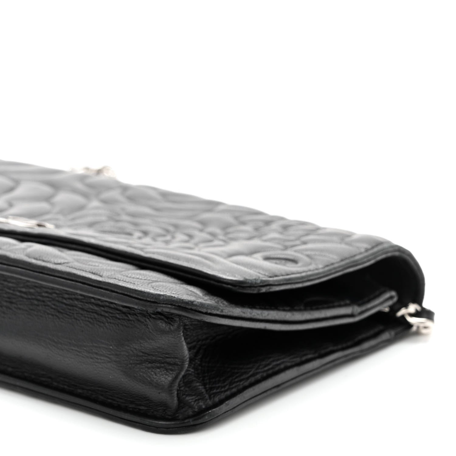 Chanel Lambskin Camellia Embossed Wallet on Chain WOC Black 11 of 12