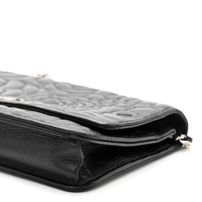 Chanel Lambskin Camellia Embossed Wallet on Chain WOC Black 11 of 12