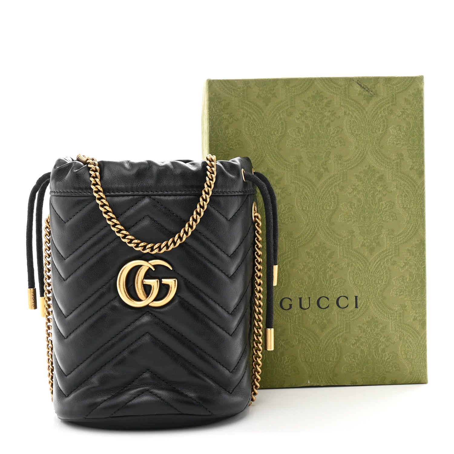 Gucci Calfskin Matelasse Mini GG Marmont 2.0 Bucket Bag Black 11 of 11