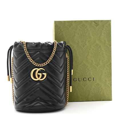 Gucci Calfskin Matelasse Mini GG Marmont 2.0 Bucket Bag Black 11 of 11