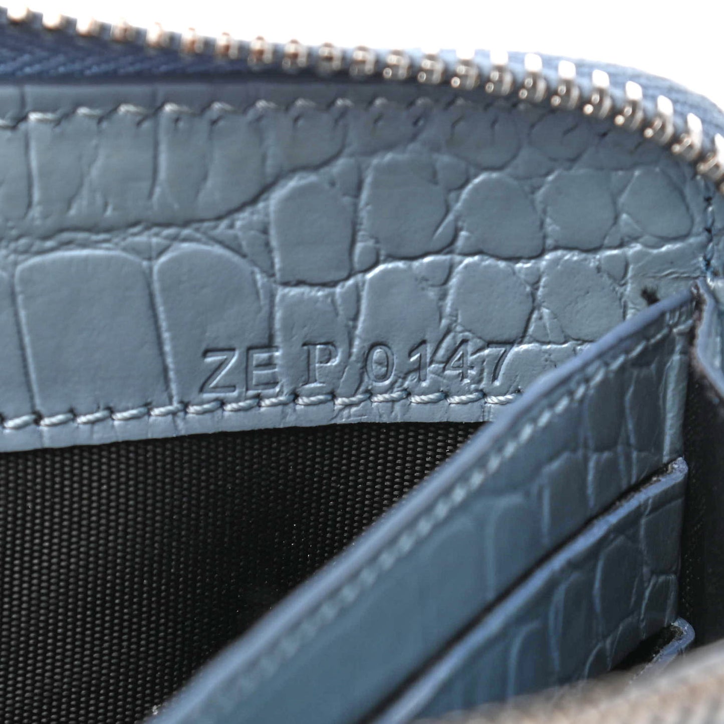 Crocodile Embossed Calfskin Zip Around Wallet Light Blue