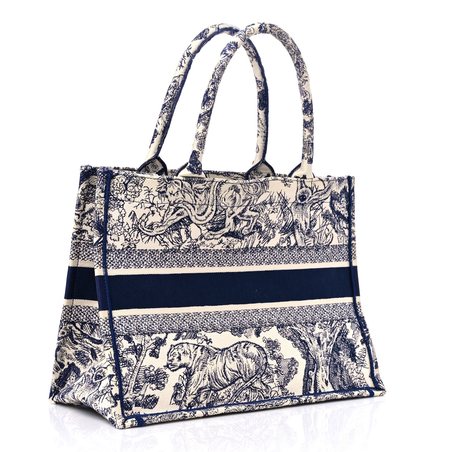 Christian Dior Canvas Embroidered Medium Dioriviera Toile De Jouy Book Tote Blue 3 of 11