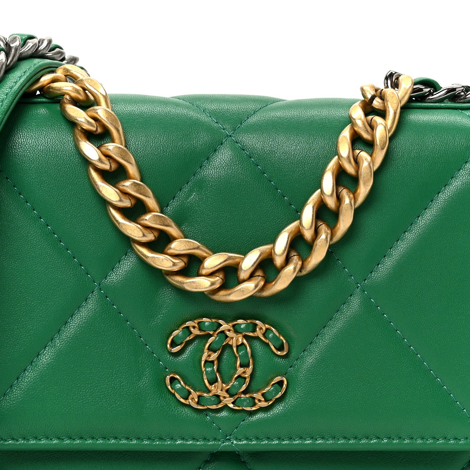 Chanel Lambskin Quilted Chanel 19 Wallet On Chain WOC Green 9 of 12