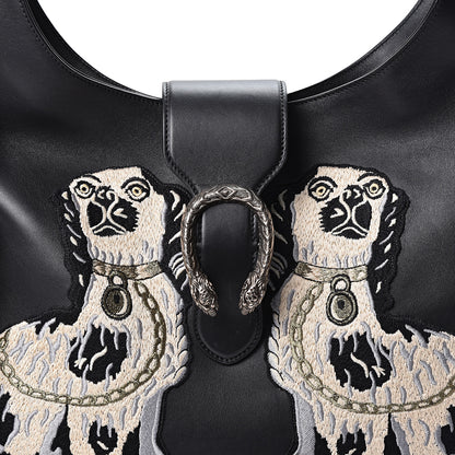 Gucci Calfskin Web Dog Embroidered Large Dionysus Hobo Black 7 of 9
