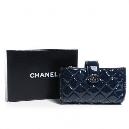 Chanel Patent Quilted Mini Phone Holder Clutch Dark Blue 8 of 8
