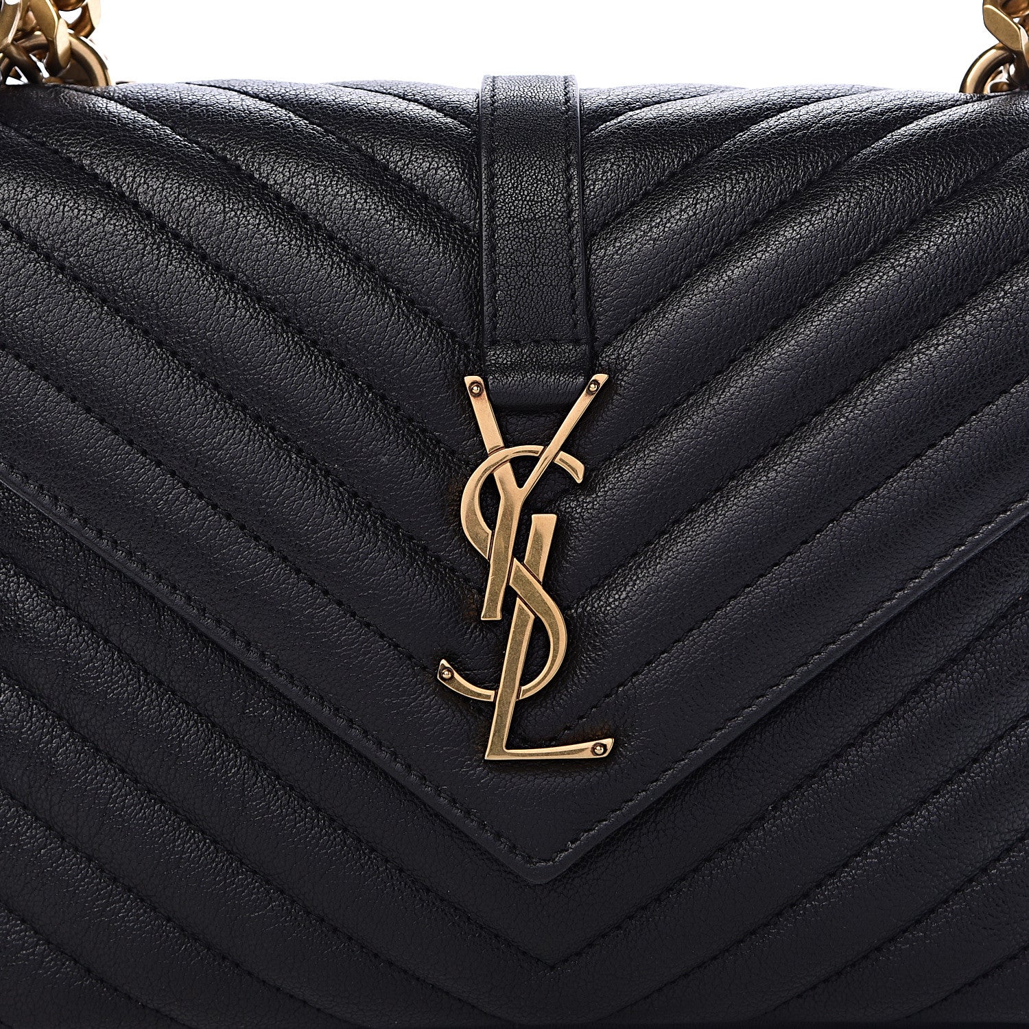 Saint Laurent Sheepskin Matelasse Chevron Monogram Medium College Bag Black 8 of 10