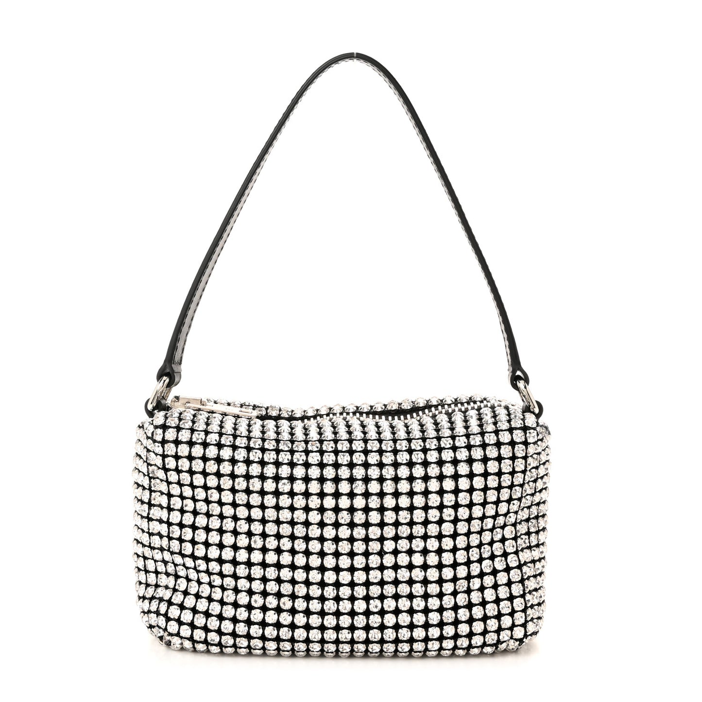 Mesh Crystal Rhinestone Mini Heiress Pouch Black Silver
