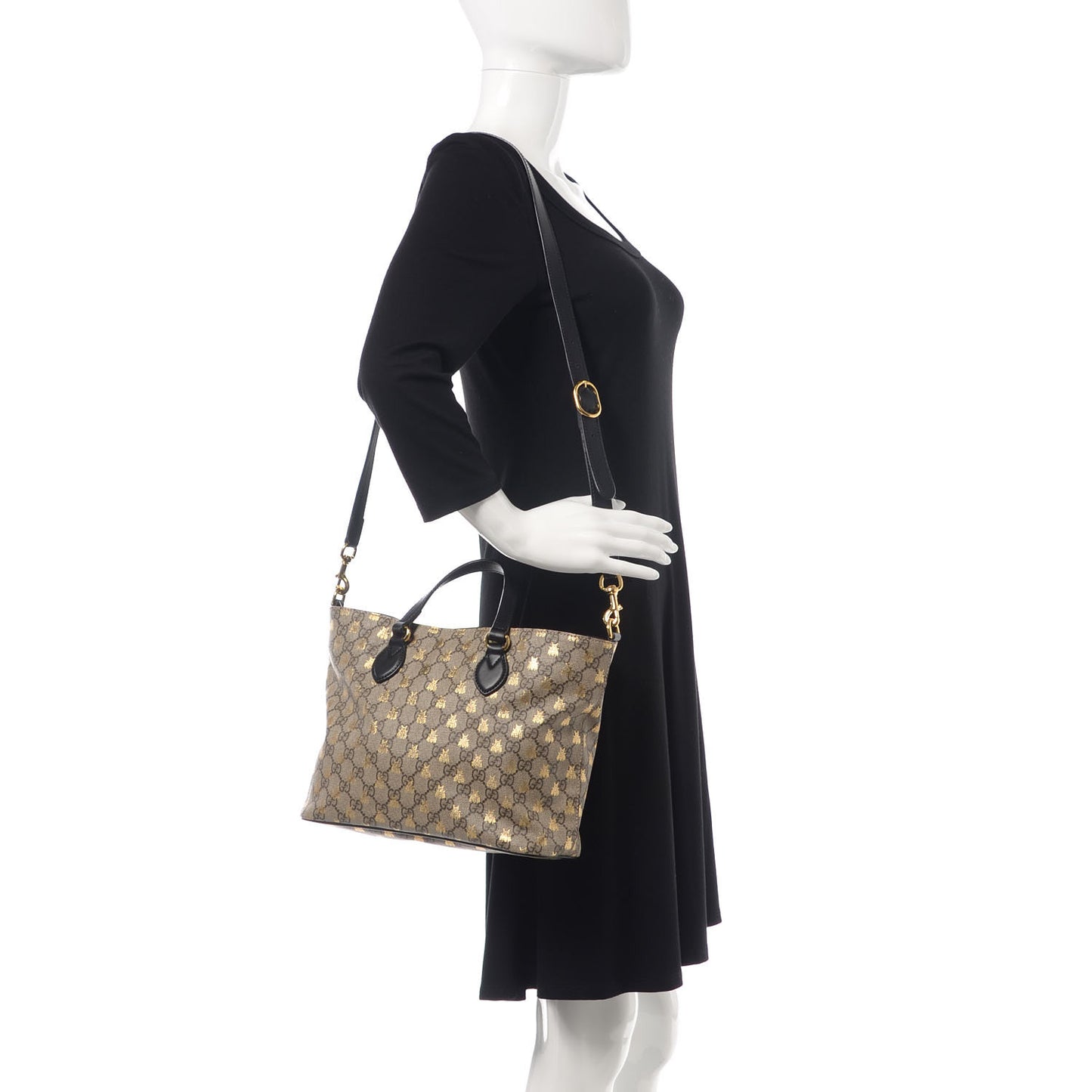 Soft GG Supreme Monogram Bees Small Crossbody Tote Beige Oro Black