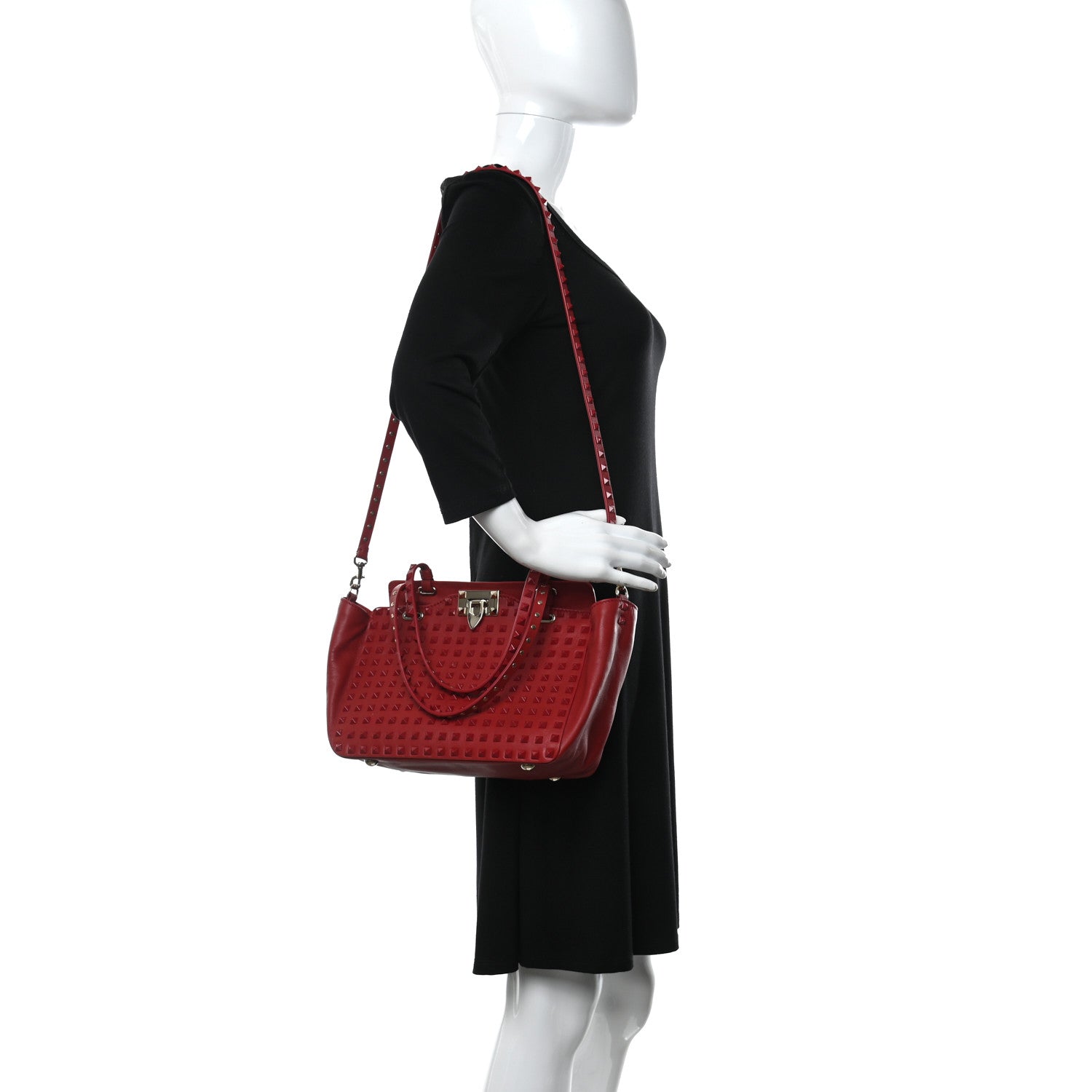 Valentino Garavani Vitello Monochrome Small Rockstud All Over Tote Rosso Valentino 2 of 10