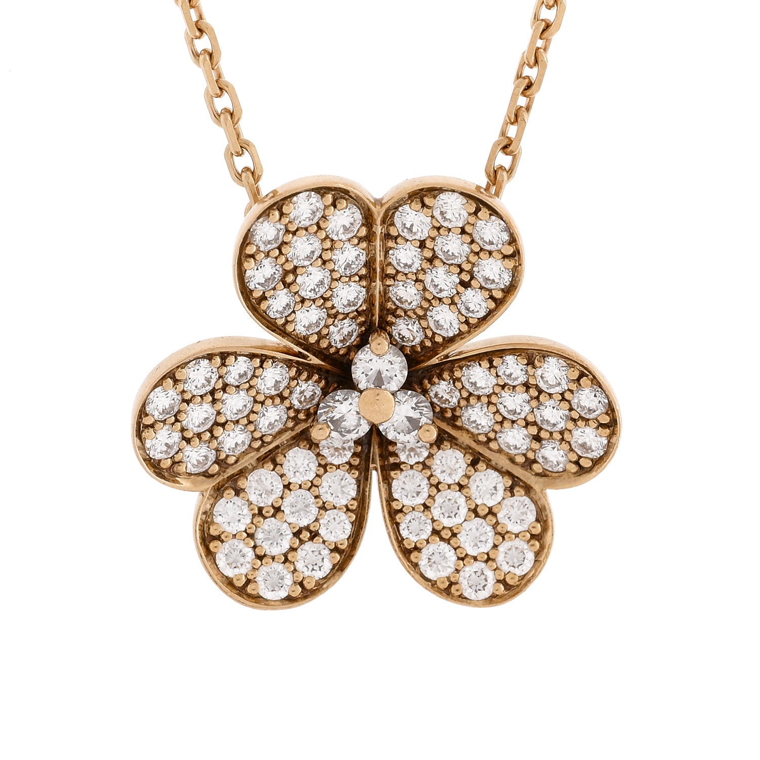Van Cleef & Arpels 18K Yellow Gold Diamond Large Frivole Pendant Pave Necklace 4 of 6