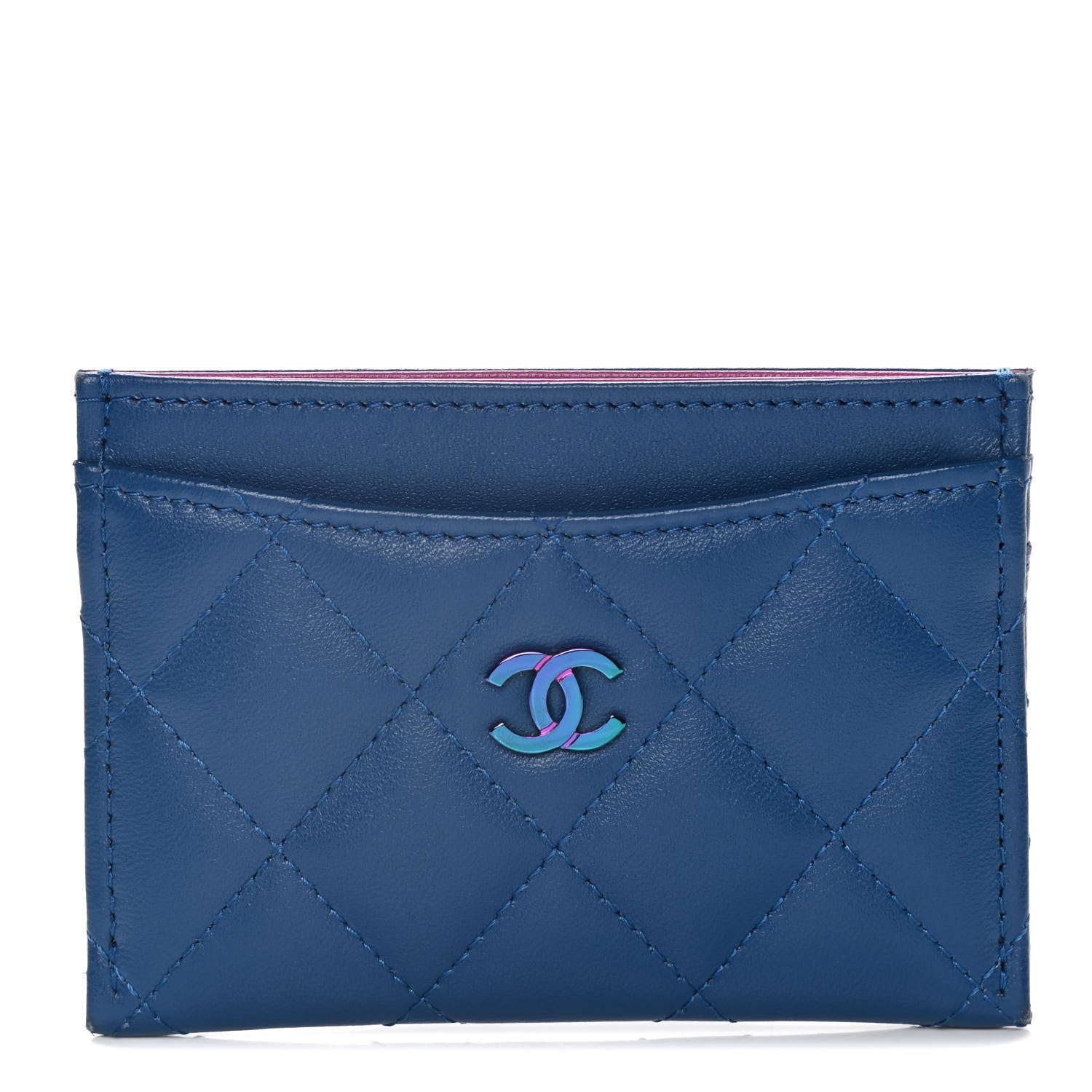 Chanel Lambskin Quilted Card Holder Blue Pink 1 of 8