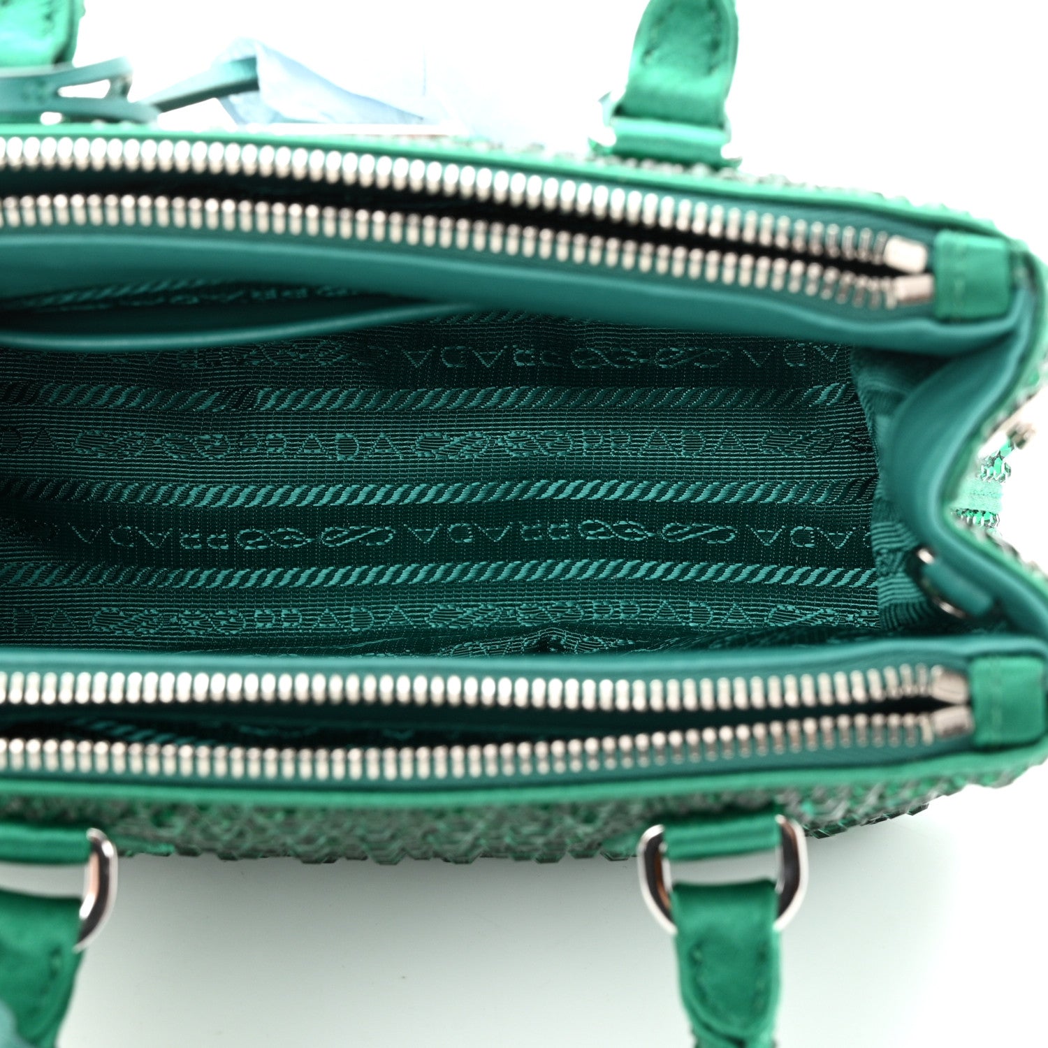 Prada Satin Crystal Mini Galleria Double Zip Tote Mango 5 of 10