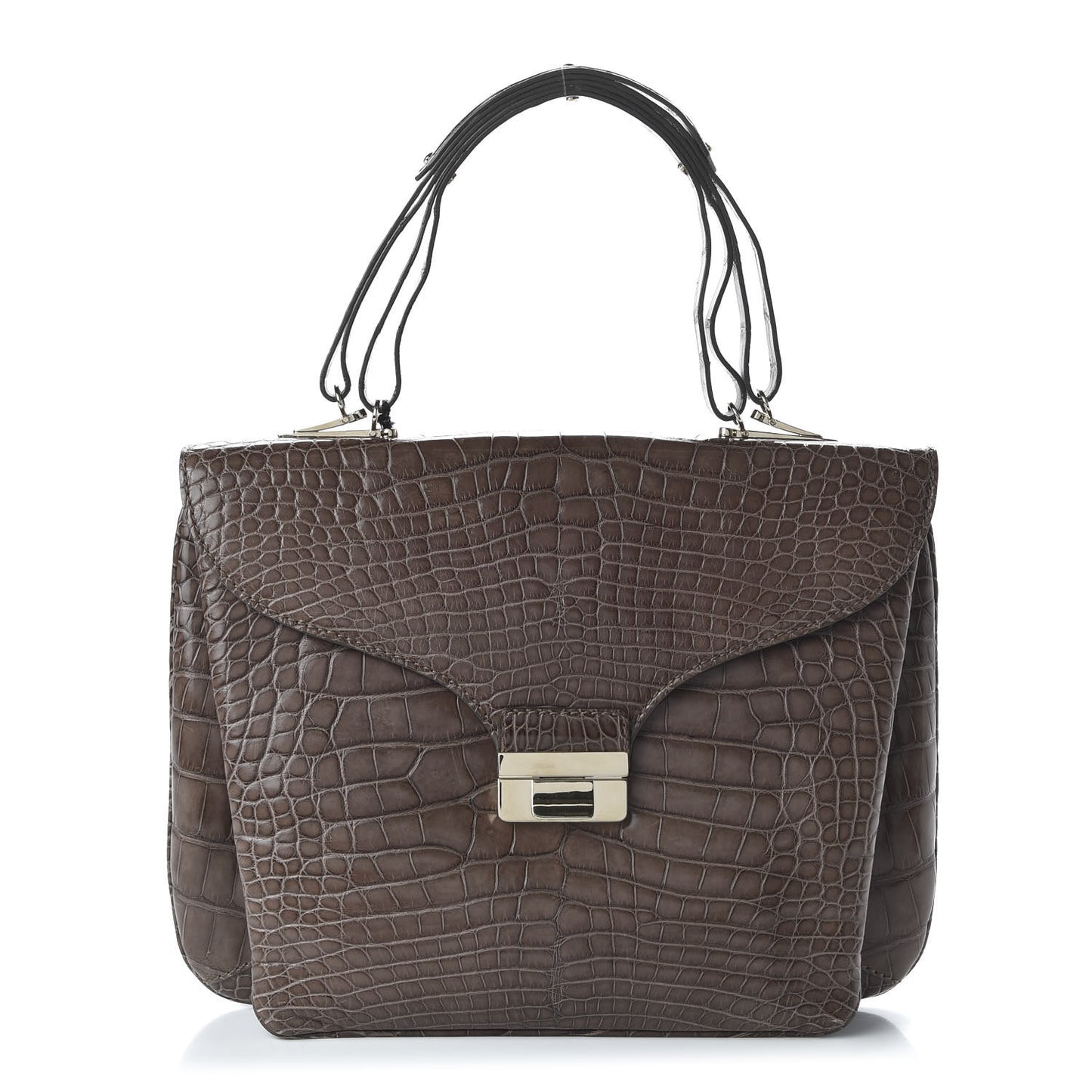 Crocodile Triple Handle Satchel Brown