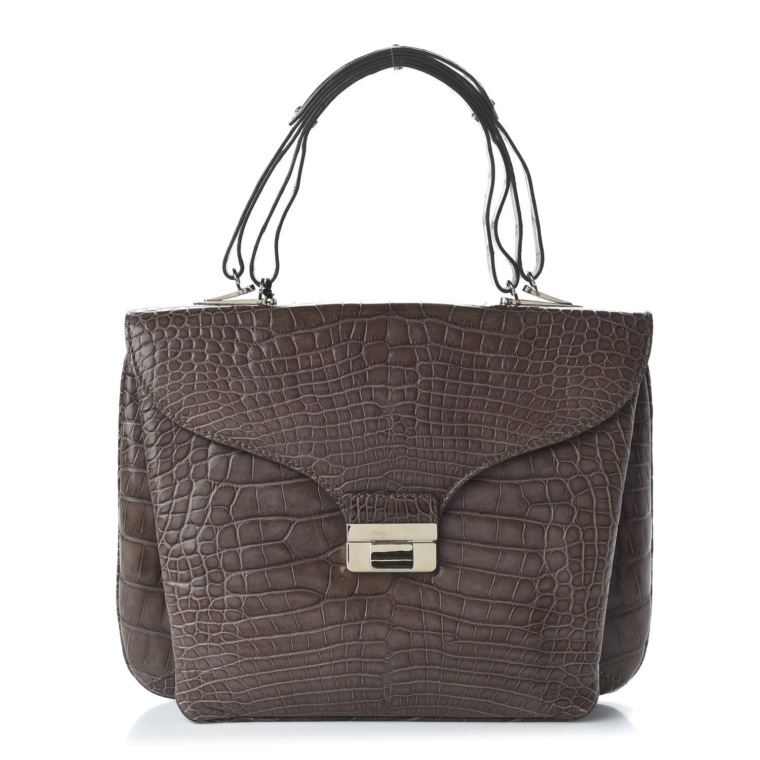 Valentino Garavani Crocodile Triple Handle Satchel Brown 1 of 9