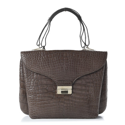 Valentino Garavani Crocodile Triple Handle Satchel Brown 1 of 9