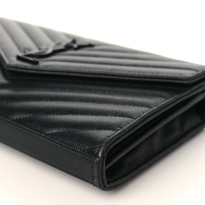 Saint Laurent Grain De Poudre Matelasse Chevron Monogram Chain Wallet Black 7 of 8