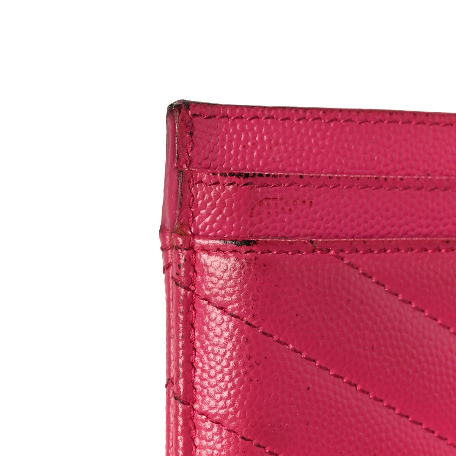 Saint Laurent Grain De Poudre Matelasse Chevron Monogram Credit Card Case Fresh Fuxia 10 of 12