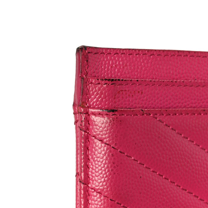 Saint Laurent Grain De Poudre Matelasse Chevron Monogram Credit Card Case Fresh Fuxia 10 of 12