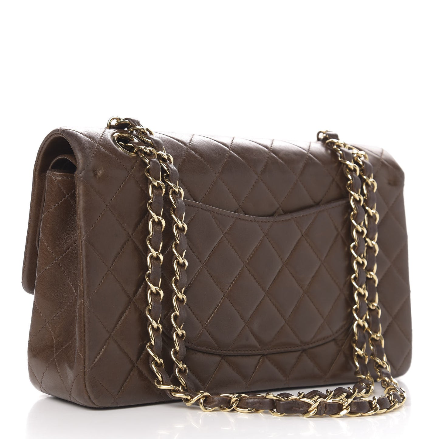 Lambskin Quilted Medium Double Flap Dark Brown
